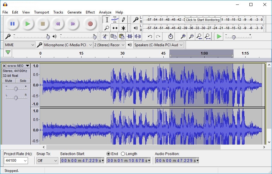 audacity for mac audio settings for live monitoring